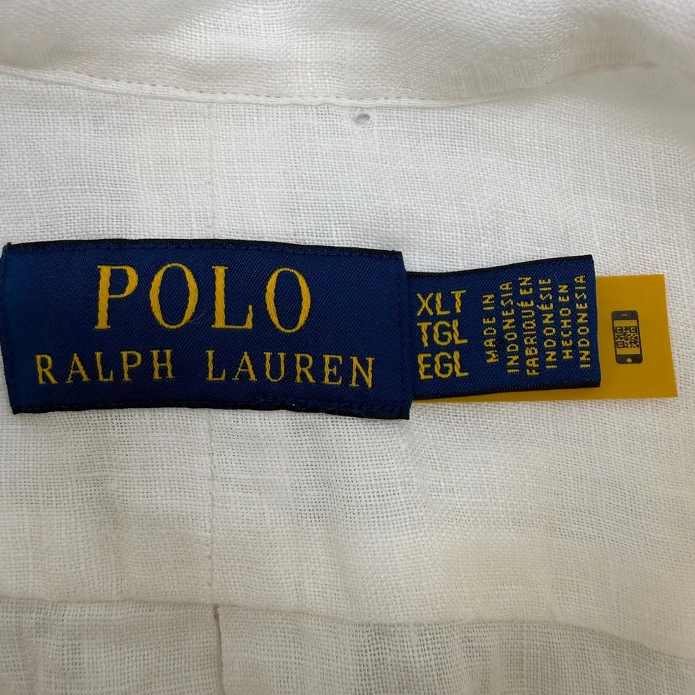Polo Ralph Lauren Button-Down Mens XLT White Linen Classic Tall Long Slv Shirt